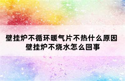 壁挂炉不循环暖气片不热什么原因 壁挂炉不烧水怎么回事